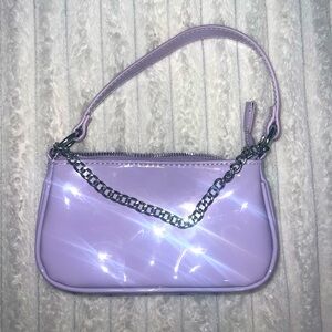Shiny, mini, purple purse with chain
